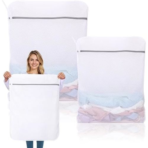 Dntorx 2 Pack X-Large + XX-Large Mesh Laundry Bags for Delicates, White