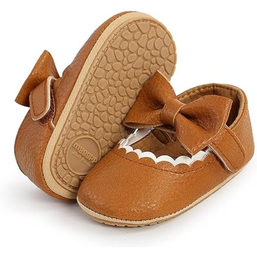 WILLFUN Baby Girls Mary Jane Flats Floral Princess Dress Crib Shoes Non-Slip for Toddler First Walkers