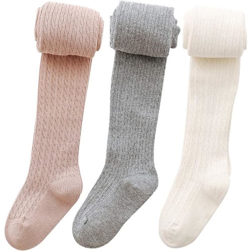 vanberfia Baby Girls Tights Cable Knit Leggings Stockings 3 Pack Pantyhose Infants Toddlers 2-10T…