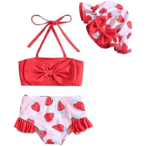 Baby Girl Swimsuit Infant Toddler Girl Bathing Suit Bikini Two Piece Swimwear with Hat