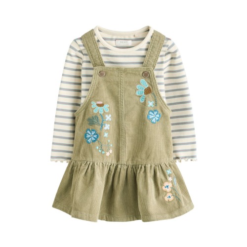 Kids' Embroidered Corduroy Dress & Stripe T-Shirt Set