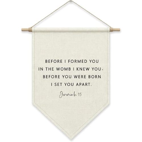 Nursery Christian Wall Art, Jeremiah 1:5 Bible Verse Playroom Poster Hanger Banner, Shower Gift, Before You Were Born I Set You Apart Wall Decor for Baby Boys Girls Kids