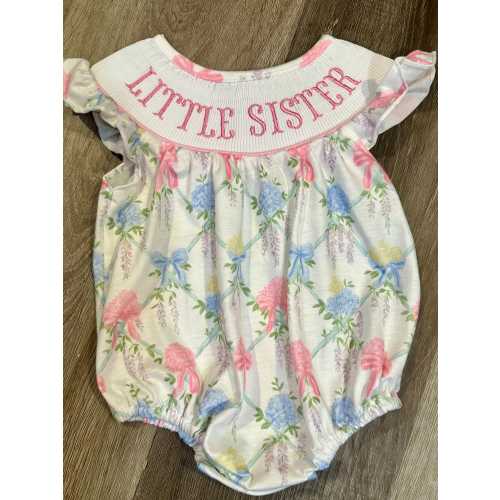 Little Sister romper, smocked little sister bubble, toddler smocked Romper, Baby Smock Romper, floral romper,embroidery little sister smock