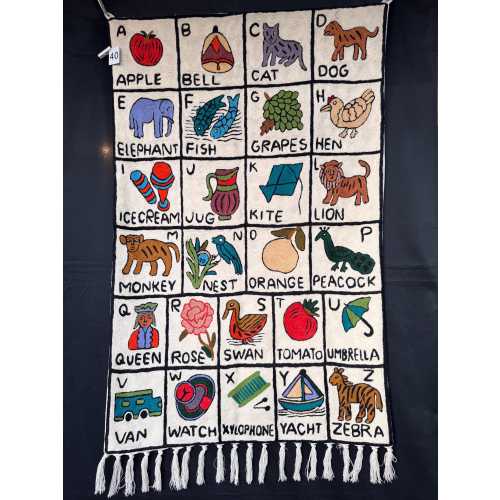 Handmade Wall Hanging ABC Tapestry with Animal Embroidery: ABC Nursery Decor | Alphabet Poster for Kids Bedroom