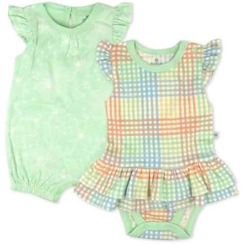 HonestBaby Romper and Ruffle Bodysuit Dress 100% Organic Cotton for Infant Baby and Toddler Girls