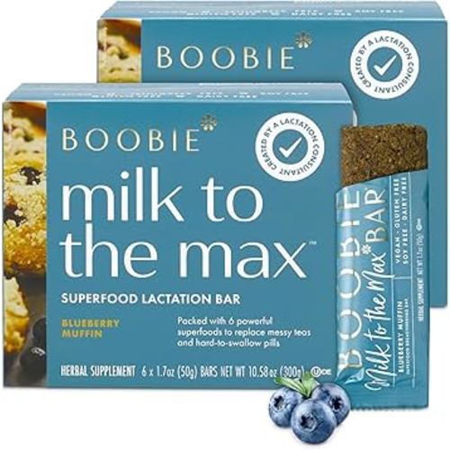 Boobie Bar Superfood Blueberry Muffin Lactation Bar for Breastfeeding Moms to Increase Milk Supply | #1 Selling Lactation Snack Bars | Vegan, Fenugreek-Free, Gluten-Free, Dairy-Free (12 Bars)