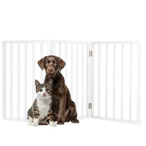 Pet Gate - 3-Panel Indoor Foldable Dog Fence for Stairs, Hallways or Doorways - 54x24-Inch Retractable Wood Freestanding Dog Gates by PETMAKER (White)
