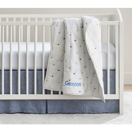 Embroidered Striped Baby Quilt