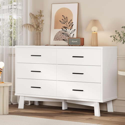 FANRAL, 6 Drawer Dresser, 47.2"W x 15.55"D x 29.5"H, White