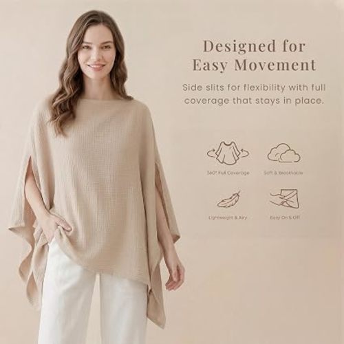 Konssy Muslin Nursing Cover for Women, 360° Full Privacy Poncho