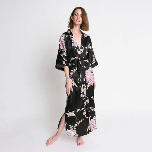 Chrysanthemum & Crane Long Kimono Robe
