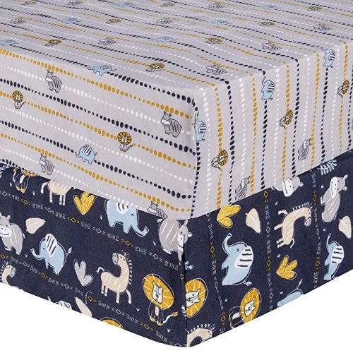 Sammy & Lou Zambia 2-Pack Microfiber Fitted Crib Sheet Set, Fits Standard Crib Mattress 28 in x 52 in; Fully Elasticized,
