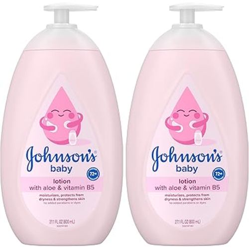 Johnson's Moisturizing Mild Pink Baby Lotion with Coconut Oil for Delicate Baby Skin, Paraben-, Phthalate- & Dye-Free, Hypoallergenic & Dermatologist-Tested, Baby Skin Care, 27.1 Fl. Oz (Pack of 2)