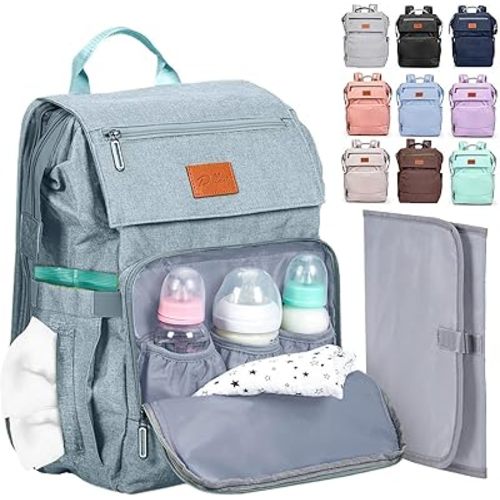 Baby Shower Gifts Diaper Bag Backpack - Large Capacity Baby Bag Backpack, Wide Opening & Easy Access Stylish Baby Diaper Bag - Waterproof, Durable, Travel-Friendly Organizer w/ Foldable Changing Pad