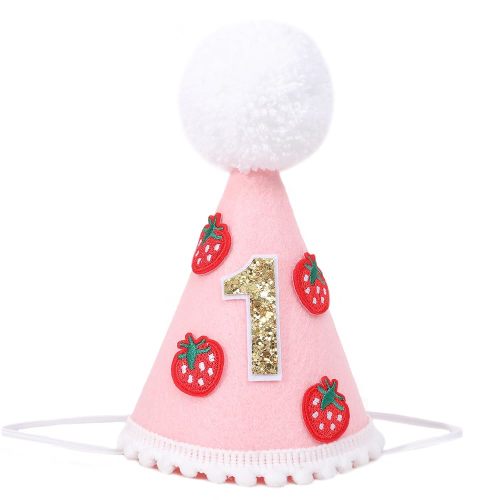 Strawberry Hat for Girls - Small Red and Gold First Birthday Hat, Berry Sweet Decorations, Cake Smash Prop