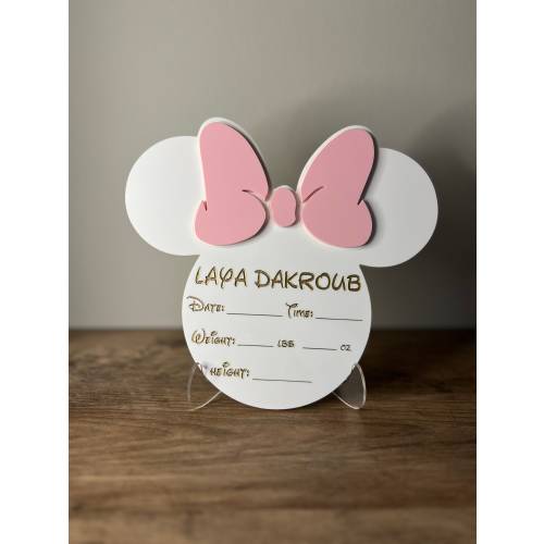 Minnie Mouse Inspired Birth Announcement Sign | Newborn Photo Prop | Hospital Photo Prop for Newborns | Welcome Baby Photo Prop Sign