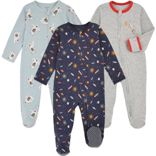 Aablexema Baby Footie Pajama with Mitten Cuffs, Double Zipper Infant Cotton clothes Sleeper Pjs, Footed Sleep Play