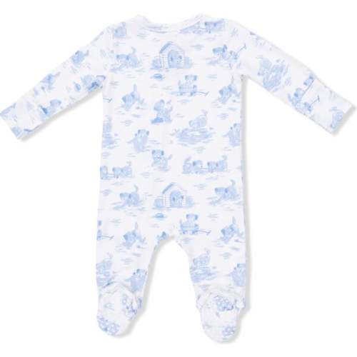 Puppy Toile Blue, 2 Way Zipper Footie & Swaddle Blanket Set - Angel Dear | Maisonette