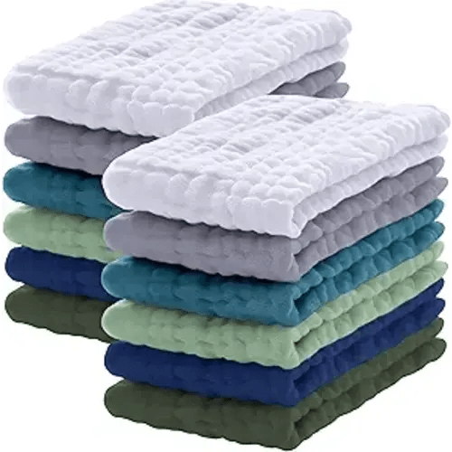 Lovely Care 12 Pack Muslin Burp Cloths 100% Cotton Muslin Cloths Large 20''x10'' Extra Soft and Absorbent Baby Burping Cloth - Slate, Navy & Grey