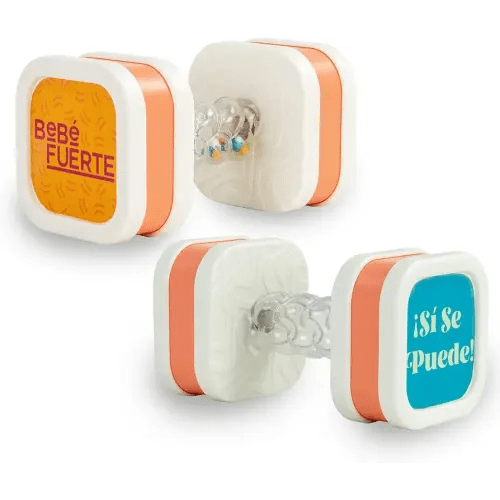 BEBE FUERTE Twist & Shake Dumbbell by Robin Arzon - Bilingual Toddler Sensory Toys - Baby Workout Toys - Baby and Toddler Gifts for Ages 3 Months and Up