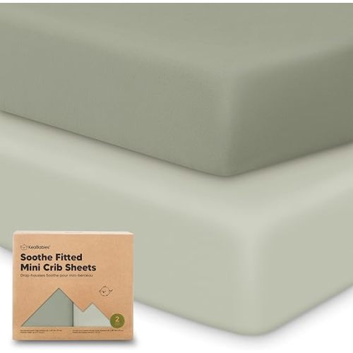 2-Pack Mini Crib Sheets Fitted - 38x26 Pack N Play Sheets for Pack and Play Mattress, Organic Cotton, Soft & Breathable Playard Bedding, Neutral Mini Toddler Bed Cover for Boys, Girls (Lichen)