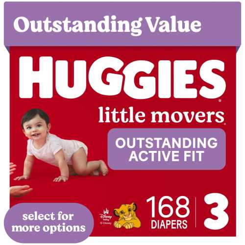 Huggies Little Movers, Extra Absorbent Baby Diapers Size 3, 168 Count