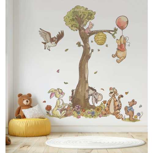 Winnie the Pooh and Friends Wall Sticker Removable Nursery Wallpaper decor with Piglet, Tigger and Eeyore in Calm Pastel Colors
