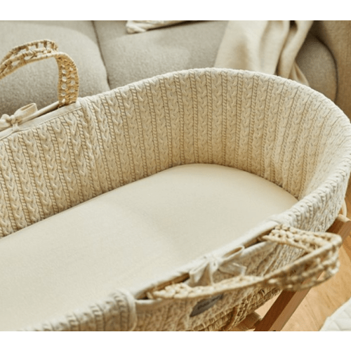 Organic Knitted Moses Basket, Mattress & Stand - Linen | The Little Green Sheep ‐ The Little Green Sheep