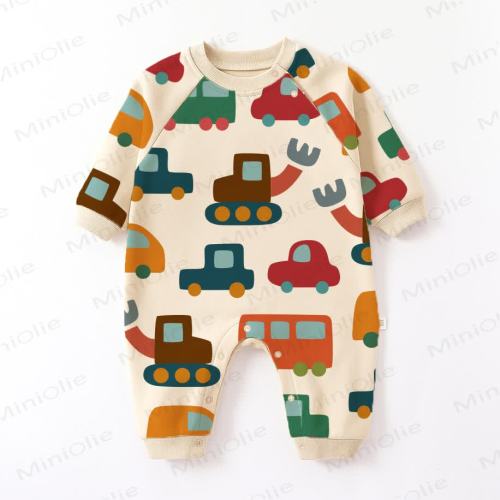Baby Colored Cartoon Cars Beige Romper
