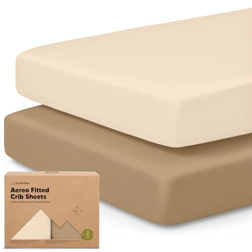 KeaBabies 2-Pack Fitted Crib Sheets for Boys, Girls, Baby - Soft Bamboo Viscose Cotton, 52x28 Standard Crib Mattress Sheets, Toddler Bed Mattress Cover, Gender Neutral, Breathable, Durable (Pecan)