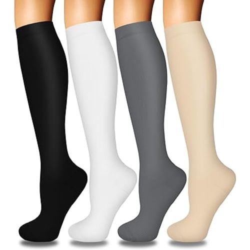 Iseasoo 4 Pairs Compression Socks for Women Circulation-Best Support for Nurses,Running,Athletic,Travel