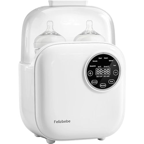 Baby Bottle Warmer, Felizbebe 10-in-1 Double Bottle Warmer for Breastmilk or Formula, Accurate Temperature Control, Timer, Sterili-zing, Defrost, Heat Food, Keep Warm, Breast Milk Warmer for Baby
