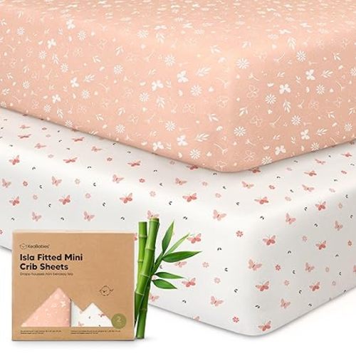 Pack and Play Sheets Fitted - 2-Pack Mini Crib Sheets for Pack N Play Mattress 38x26, Soft & Cozy, Neutral Toddler Playard Bedding, Snug Fitted Mini Baby Crib Mattress Cover Boy, Girl (Butterflies)