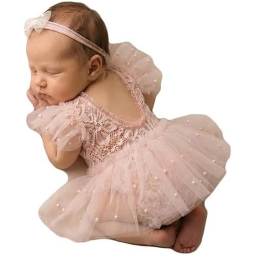 Zeroest Newborn Photography Outfits Girl Lace Romper Newborn Photography Props Rompers Baby Girls Skirt Photoshoot 3 PCS