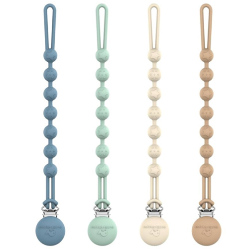 Cuddle Campus Silicone Pacifier Clip Holder with One Piece Design, Pack of 4 Soft Flexible Binky Clips with Texture for Baby Boy and Girl Set 1(6M+)