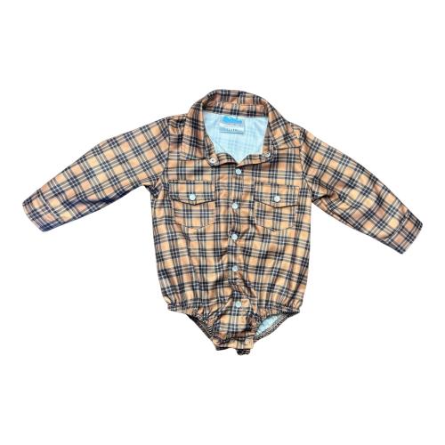 Baby Boys' Shea Baby Brown Plaid Pearl Snap Long Sleeve Onesie