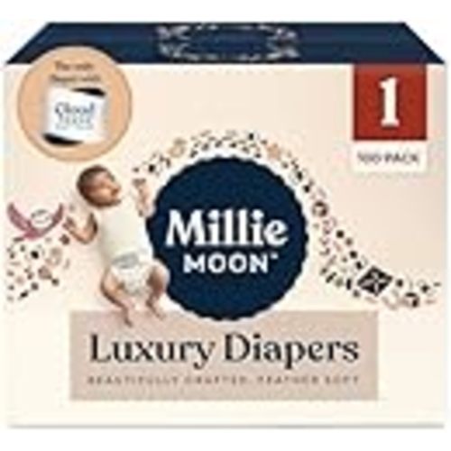 Millie Moon Luxury Diapers, CloudTouch Softness, 12-Hour Leak Protection, Hypoallergenic for Sensitive Skin (1-100ct)