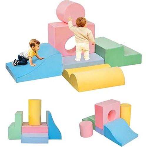 MIND&ACTION 6 Pieces Toddler Climbing Toys Indoor, Climbing Toys for 1 Year Old, Soft Play Set Baby Foam Climbing Blocks for Toddler 1-3
