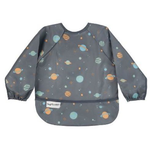 Tiny Twinkle Mess-Proof/Waterproof Long-Sleeve Baby Bib, Machine Washable Smock for Eating (Space, Small 6-24 Months)