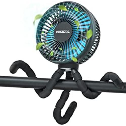 FRIZCOL Stroller Fan for Baby - Portable Fan Rechargeable - Battery Operated Fan(Use for 30Hrs) - Fan for Handheld/Clip On/Car Seat/Desk/Camping - Black