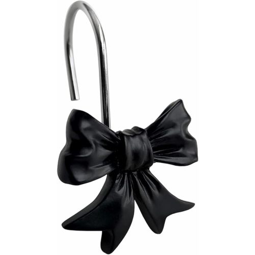 CHICTIE Decorative Shower Curtain Hooks, Bow Knot Shower Curtain Rings Hooks for Bathroom Baby Kids Room Rustproof Shower Hooks (Black)