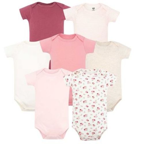 Hudson Baby Infant Girls Cotton Bodysuits 7-Pack, Antique Rose, 12-18 Months