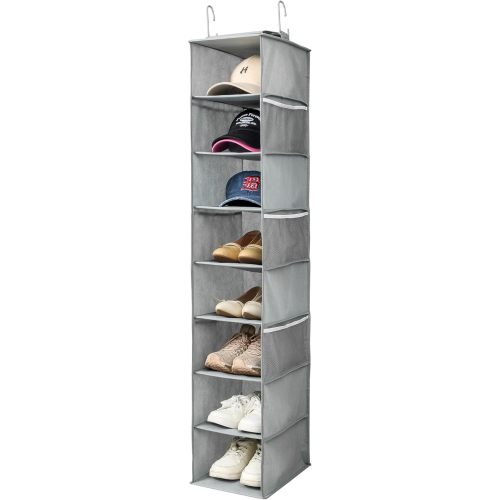 Berdeng Hanging Shoe Organizer for Closet with Side Mesh Pockets，Hat Racks for Baseball Caps，Shoe and Hat Holder & Storage，8-Shelf，Gray，1 Pack