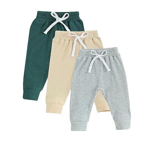 Toddler Baby Boys Girls Sweatpants 3 Pack Solid Color Elastic Waist Bottom Pants Newborn Infant Trousers