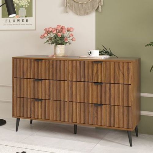 Fluted Dresser with Drawer, Modern Dressers for Bedroom, Natural Wood Dresser Organizer Dresser with Blister Drawers