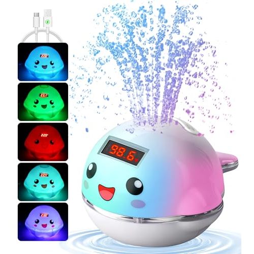Pircaath Baby Bath Toy Sprinkler with Thermometer, Temp Alarm & Backlit Display, BPA-Free | CPC Certified for Safety, Light Up Whale Bath Toy for Kids Ages 1-3, Bathtub Water Toys for Toddler, Newborn