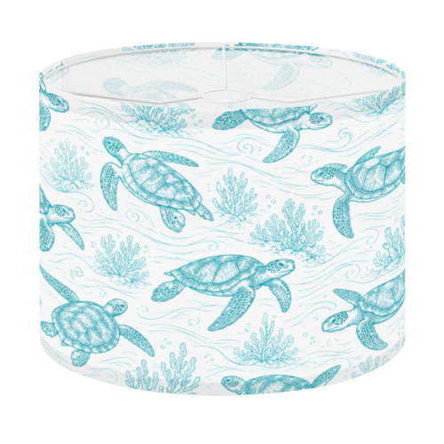 Drum Lamp Shade Turtles sea creatures waves Art sea seamless for fabric print Lampshade for Table Lamps Floor Lamps Pendant Light 13"x13"x10" Replacement Linen Large Lamp Shade Easy Assembly