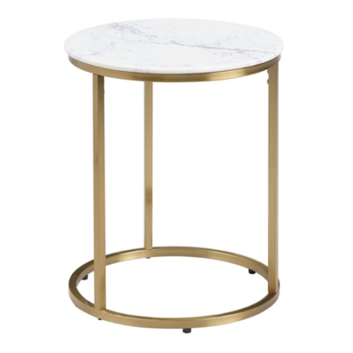 Milan Round White Marble and Metal End Table - World Market