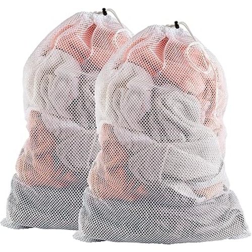 Handy Laundry Mesh XL Laundry Bags - Durable, Machine Washable with Secure Drawstring Closure - Perfect for College Dorms, Laundromats, Apartments (White, 2-Pack)
