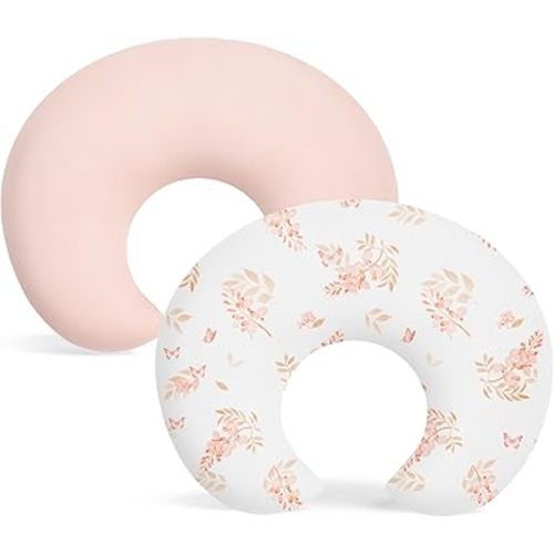 Susurration 2 Pack Nursing Pillow Cover,Ultra Soft and Stretchy Compatible with Boppy Breastfeeding Pillow,Comfortable and Skin-Friendly Slipcovers for Newborn Boys & Girls(Orange Flowers)